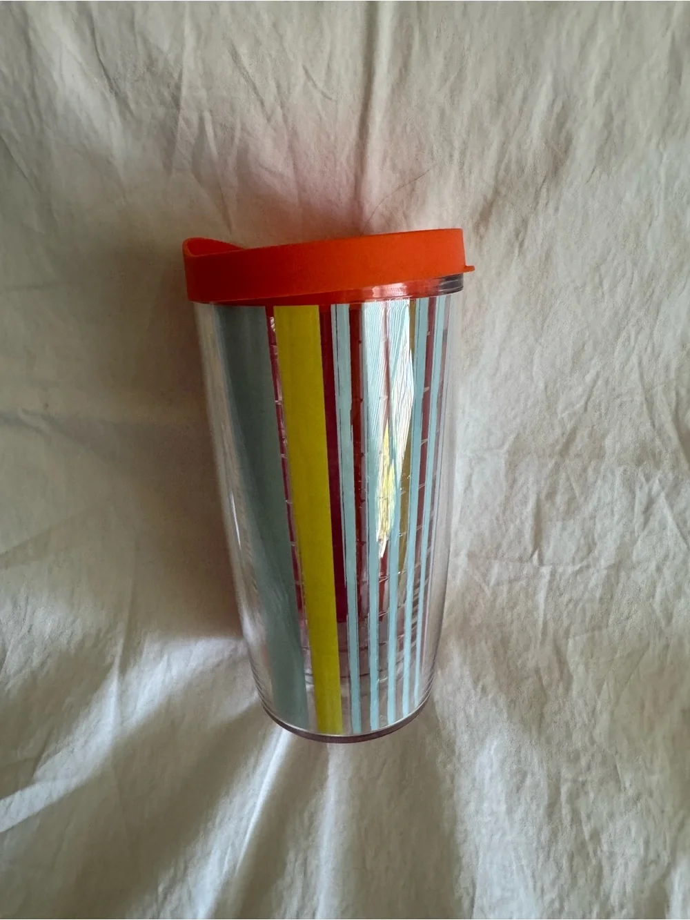 Tervis 16 oz Insulated Tumbler Striped Travel Cup Orange Lid Double Wall